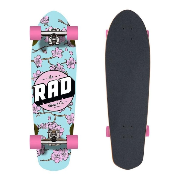 Rad Board Co Cali Cruiser Complete Skateboard Cherry Blossom PNK/BL 9.12in