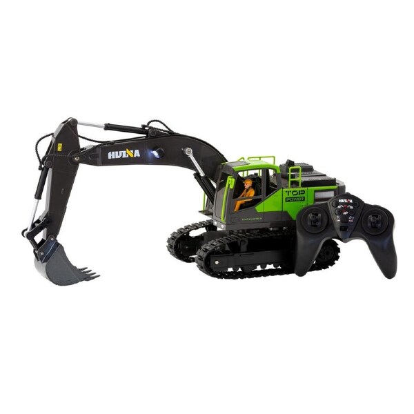 Gem Toys 1:18 Scale 13-Channel Alloy Remote Control Excavator Construction Vehicle with Lights, Sound and Steam