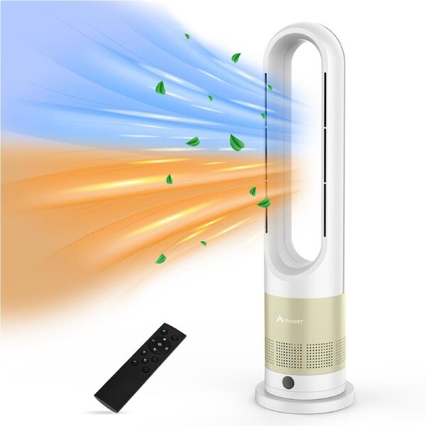Advwin Bladeless Tower Fan, 2 in 1 Electric Fan Heater with 8 Speeds, Portable Oscillation Fan for Room Bedroom Office Use