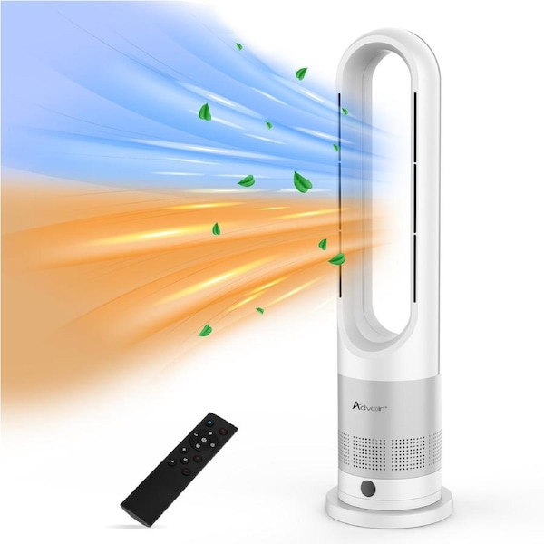 Advwin Bladeless Tower Fan, 2 in 1 Electric Fan Heater with 8 Speeds, Portable Oscillation Fan for Room Bedroom Office Use