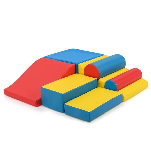 Costway 7PCS Foam Climbing Toys PU Leather Building Blocks Lightweight Activity Play Set Multi