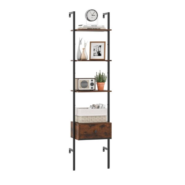 Costway 5-Tier Ladder Bookcase w/Drawer Tall Wall-Mounted Bookshelf Open Display Shelf Storage