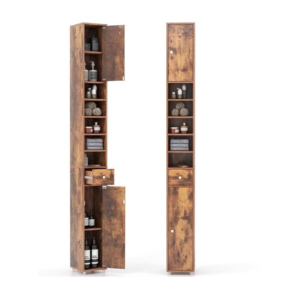 Costway 1.8m Slim Tall Cabinet Bathroom Storage Organizer Kitchen Tallboy Cupboard Sideboard w/5 Shelves Brown