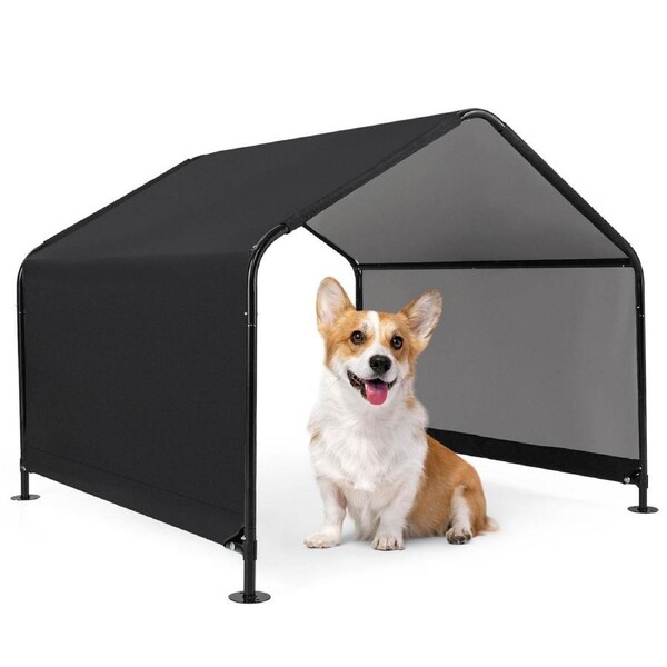 Costway Dog Shade Shelter Outdoor Pet House w/Waterproof Roof Outside Sun Rain Canopy Tent Black