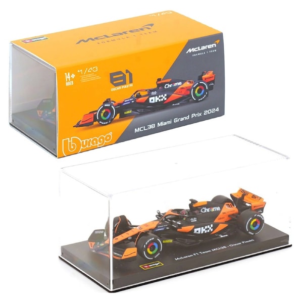 Bburago Formula Racing 2024 F-1 McLaren MCL38 #81 Oscar Piastri with Helmet 1:43 Scale Diecast Vehicle