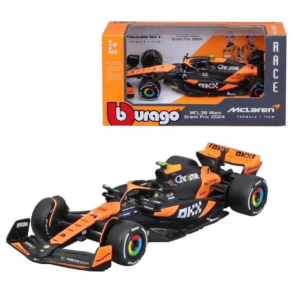 Bburago Formula Racing 2024 F-1 McLaren MCL38 #4 Lando Norris WB 1:43 Scale Diecast Vehicle