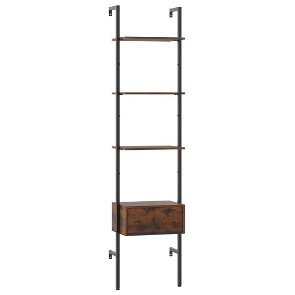 Giantex 5-Tier Ladder Bookcase Wall-Mounted Bookshelf w/Drawer Open Display Shelf Brown