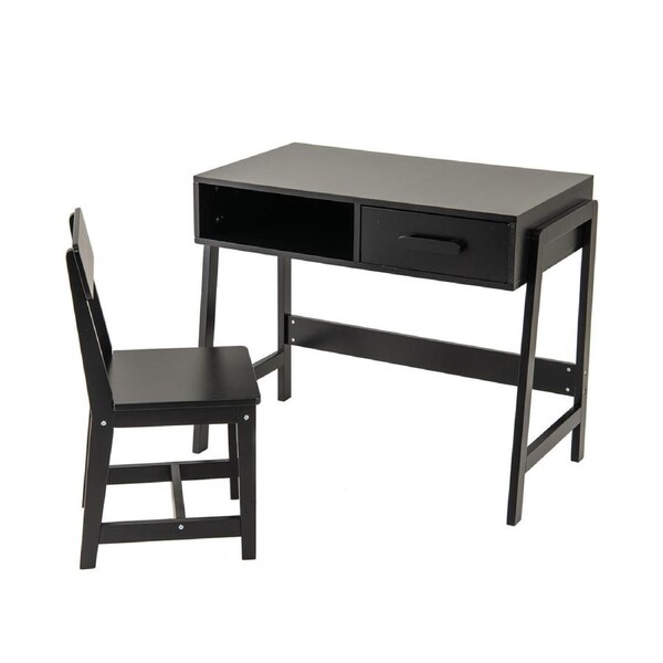 Giantex Wooden Study Desk Kids Table & Chair Set w/Storage Drawer & Hutch Student Writing Desk Black