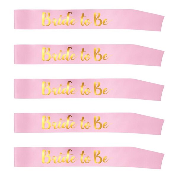 5 x Bride to Be Sashes Pink Gold Lettering Bachelorette Hen Party Bridal Set