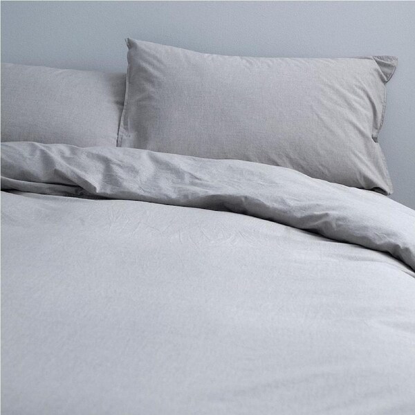 Canningvale Cotton Quilt Cover Set Vintage Softwash Smokey GRY Melange Queen