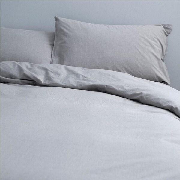 Canningvale Cotton Quilt Cover Set Vintage Softwash Smokey GRY Melange King