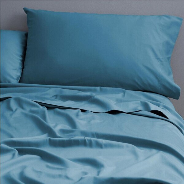 Canningvale Carrara Fitted Sheet Set Alessia Bamboo Cotton Ocean Queen