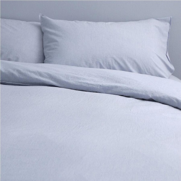 Canningvale Quilt Cover Set Vintage Softwash Cotton Misty Blue Melange Queen