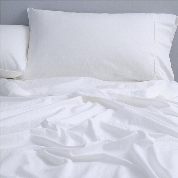 Canningvale Cotton Fitted Sheet Set Vintage Softwash WHT Home Bedding Queen