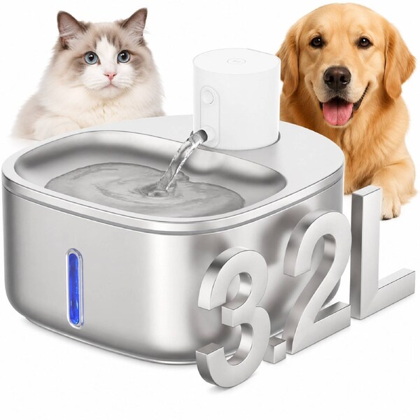 Advwin Pet Water Fountain 3.2L Wireless Stainless Steel