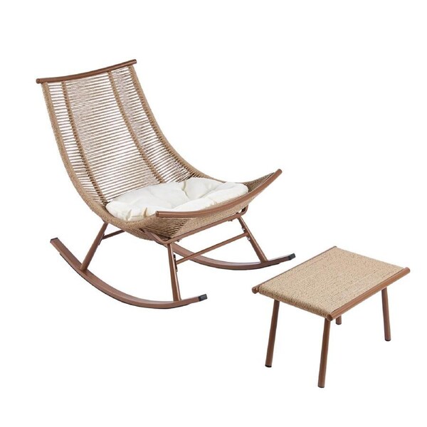 MIUZ Rattan Rocking Chair - Outdoor Recliner with Ergonomic Backrest for Patio, Porch & Balcony