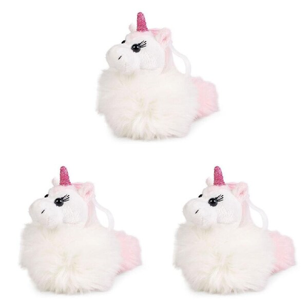 3PK Little Living Nature Clips Pom Pom Unicorn Toy Keyring 14cm Assorted 3y+