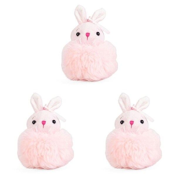 3PK Little Living Nature Clips Pom Pom Bunny Soft Toy Keyring 14cm Assorted 3y+