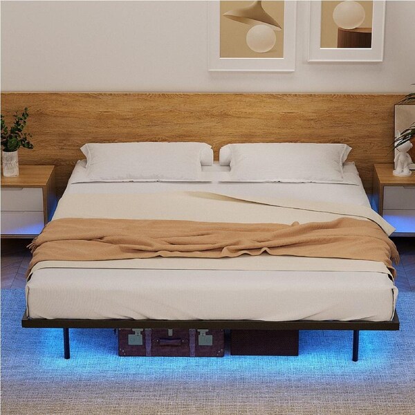 Artiss Metal Bed Frame King Floating Metal Bed Frame with LED Lights RAY