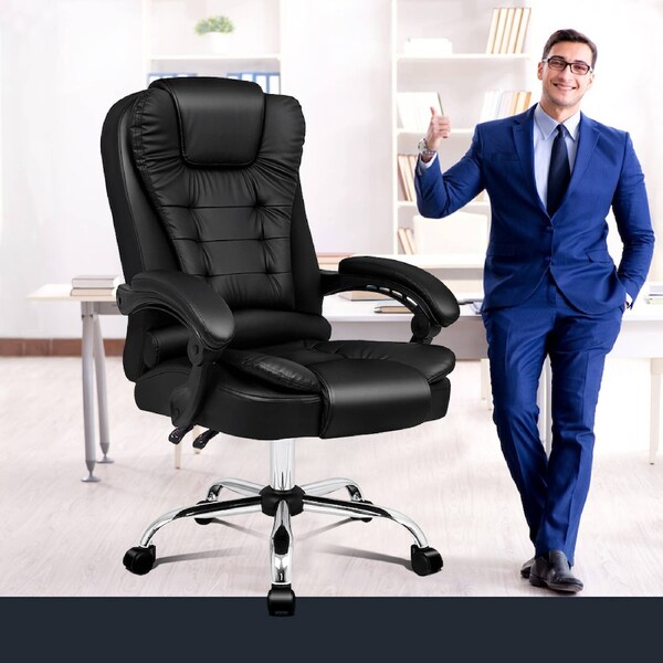 ALFORDSON Office Chair Gaming Executive Computer Footrest PU Leather Work Seat EARL - Black w/o Footrest