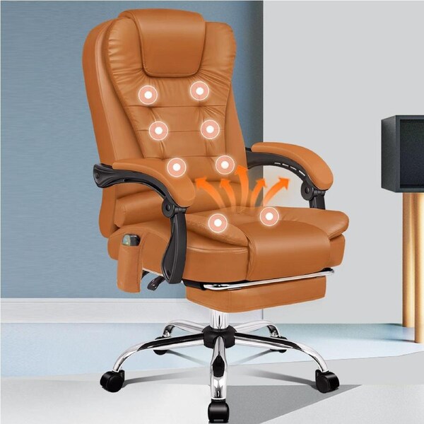 ALFORDSON Office Chair Gaming Executive Computer Footrest PU Leather Work Seat Elias - Brown w/ Massage & Heated