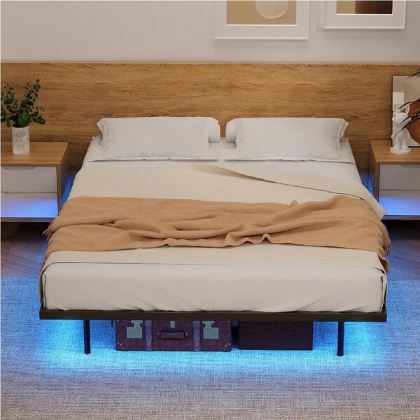 Artiss Queen Bed Frame, Floating Metal Bed Frame with LED Lights, Easy Assembly
