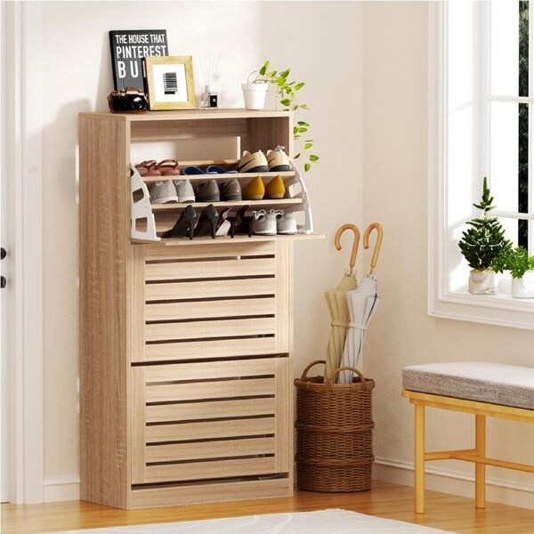 45 Pairs Artiss Shoe Rack Cabinet 3 Doors Pine