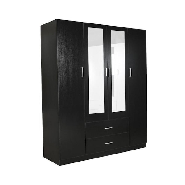Redfern Melamine 4 Door 2 Drawer with Mirror Wardrobe Black