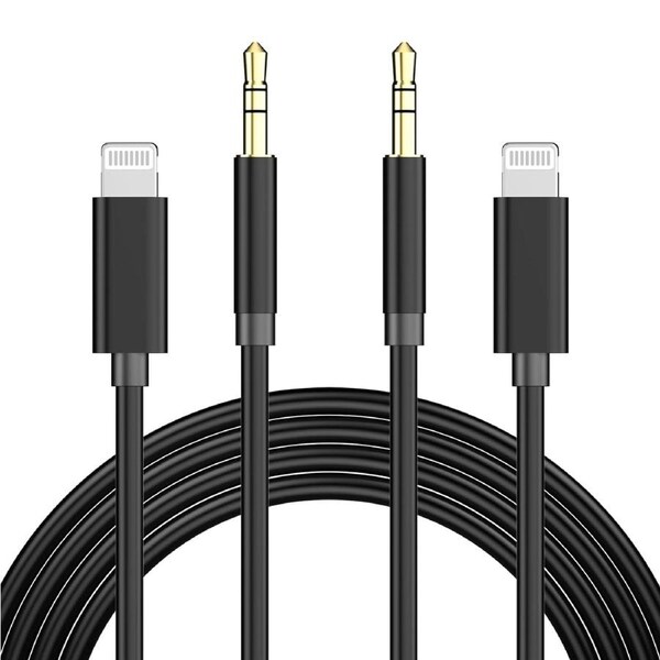 2 PCS Lightning to 3.5mm Jack Male Audio AUX 1m/6ft Cable For iPhone 14 13 ProMax 11 Pro Max XS Max XR 8 7 6 iOS iPad - Black