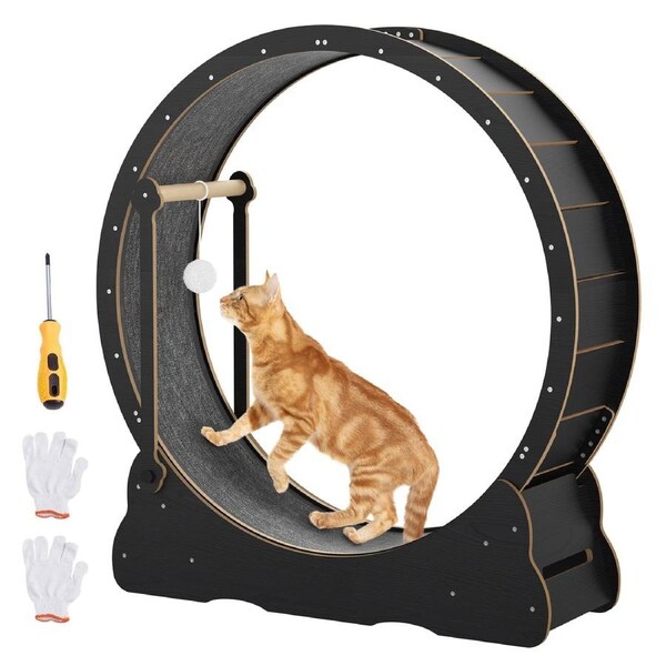 Advwin Cat Exercise Wheel with Teaser Cat Treadmill Cat Running Wheel
