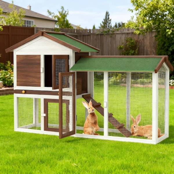 Advwin Rabbit Hutch Chicken Coop Bunny House Run Cage Wooden Pet House