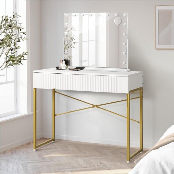 Oikiture Dressing Table Bluetooth Hollywood Rotatable Makeup Mirror Vanity Desk