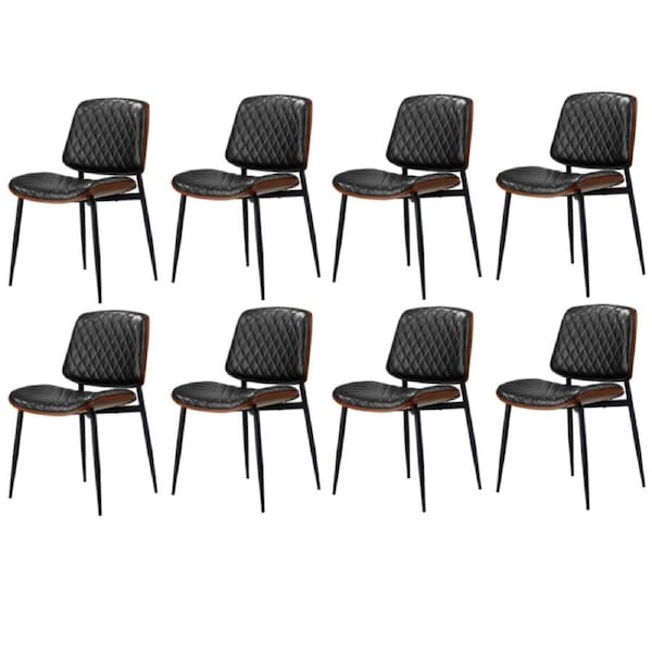 Oikiture 8x Dining Chairs Retro Faux Leather Solid Beech Wood Metal Legs Black