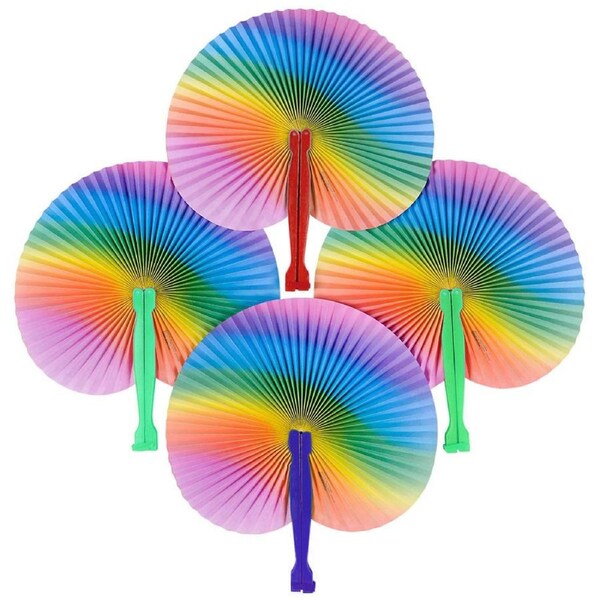 Rainbow Coloured Paper Fans (Pack of 12)