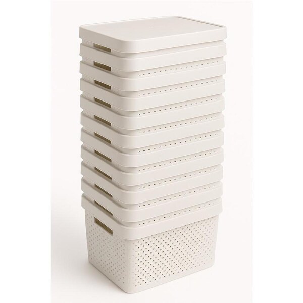 12x 17L Premium Plastic Stackable Storage Box Containers w/ Lid Dot Pattern in White