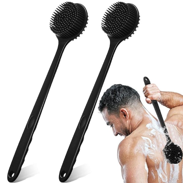 2 Pack 15 Inch Soft Silicone Bath Body Brush Back Scrubber with Long Handle