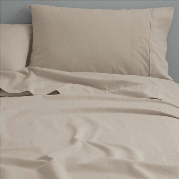 Canningvale Fitted Sheet Set Cozi Cotton Flannelette Bedding Natural Queen