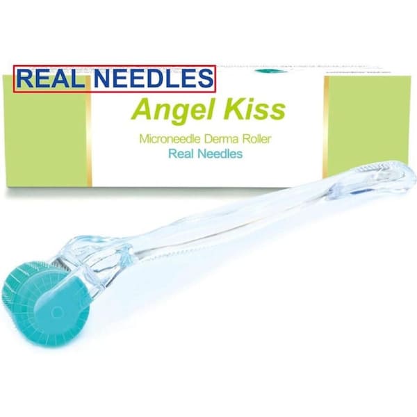Angel Kiss Derma Roller REAL NEEDLE - 0.5mm Micro Needle Roller for Face Body, 192 Individual Stainless Steel Needles, Best Self Care Skin Roller for Men and Women