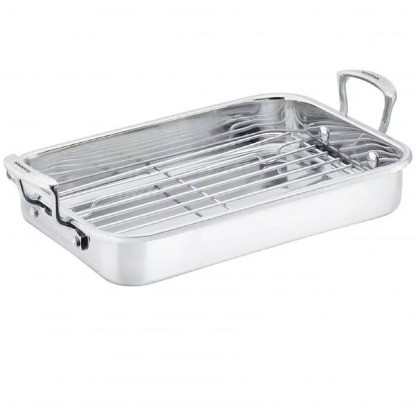 Scanpan Roasting Pan with Rack - Ovenproof Stainless Steel Roast Chicken Pan - Dishwasher OK 42x26cm