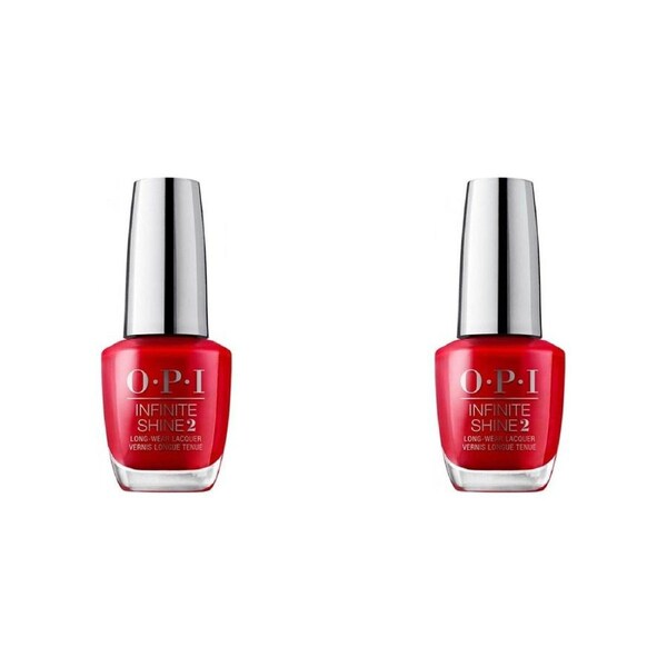 2x OPI Infinite Shine 15ml Long Wear Lacquer Nail Polish Big Apple Red Manicure