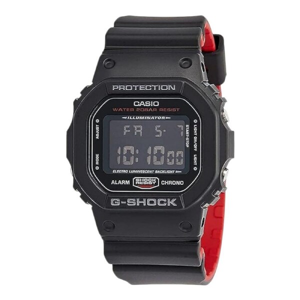 Casio G Shock DW5600HR 1 Black Red Mens Digital Watch 200M Alarm Timer