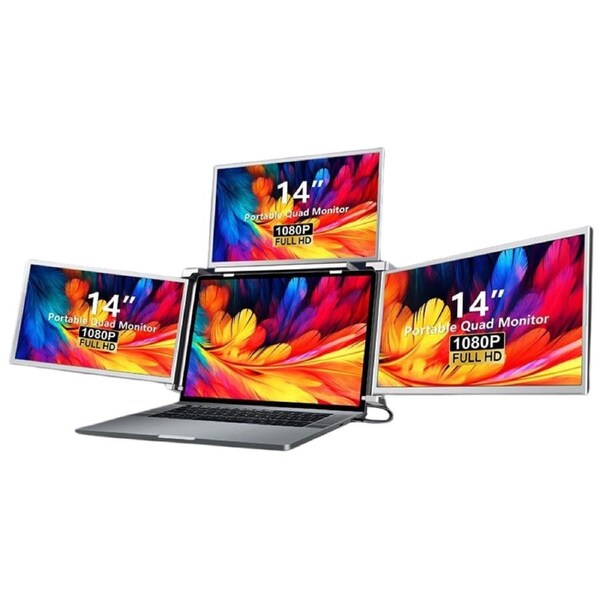 Trion 14" FHD Portable Monitor Quad Screen with One-Cable Triple Display Screen Extender for Laptops (Win10+, Mac M1/M2/M3) (AU Version)