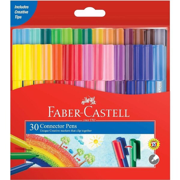 Faber-Castell 30 Pack Connector Pens Texters Markers Colouring Pens Kids Children's Marker Textas