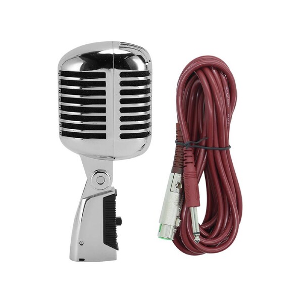 Precision Audio Vintage Birdcage Style Wired Microphone Cardioid 5m Lead XLR to 1/4" Jack SM59 Silver