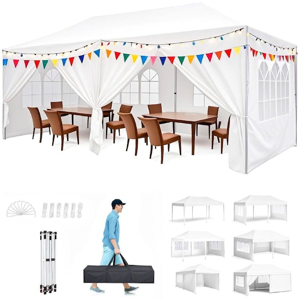 Advwin 3*6m Pop Up Canopy Tent with 6 Sidewalls, White