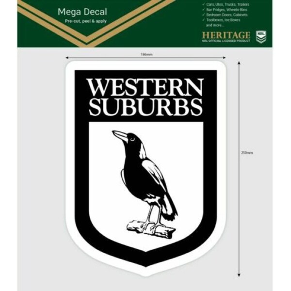 NRL Mega Heritage Decal - Western Suburbs Magpies - Car Sticker 250mm