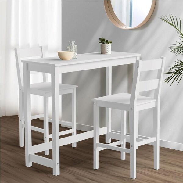 Oikiture 3PCS Bar Table Set 2 Stools Chairs Kitchen Dining Breakfast Cafe Tables White