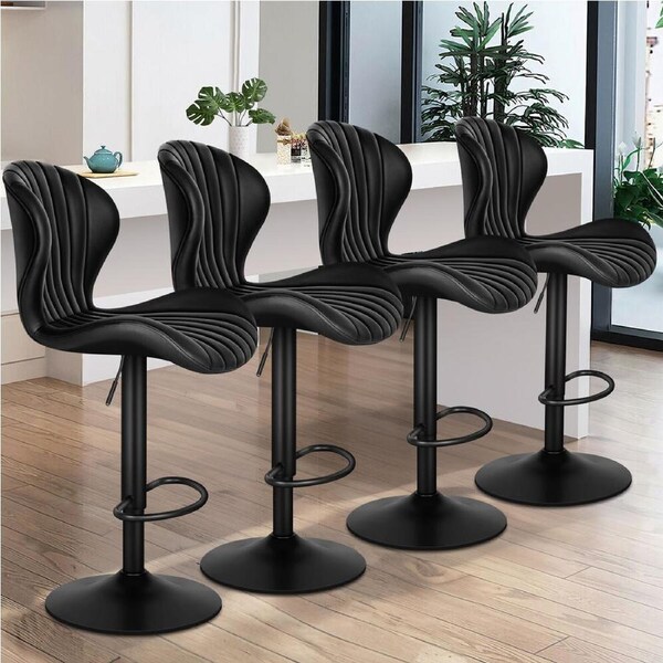 4x ALFORDSON Bar Stools Leather Gaslift Black
