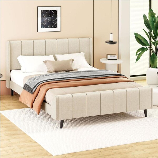 ALFORDSON Bed Frame Double Size Beige Fabric Tufted