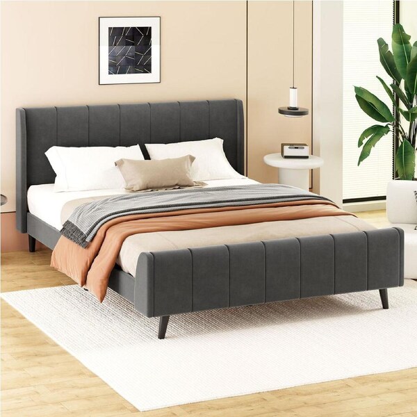 ALFORDSON Bed Frame King Size Grey Velvet Tufted